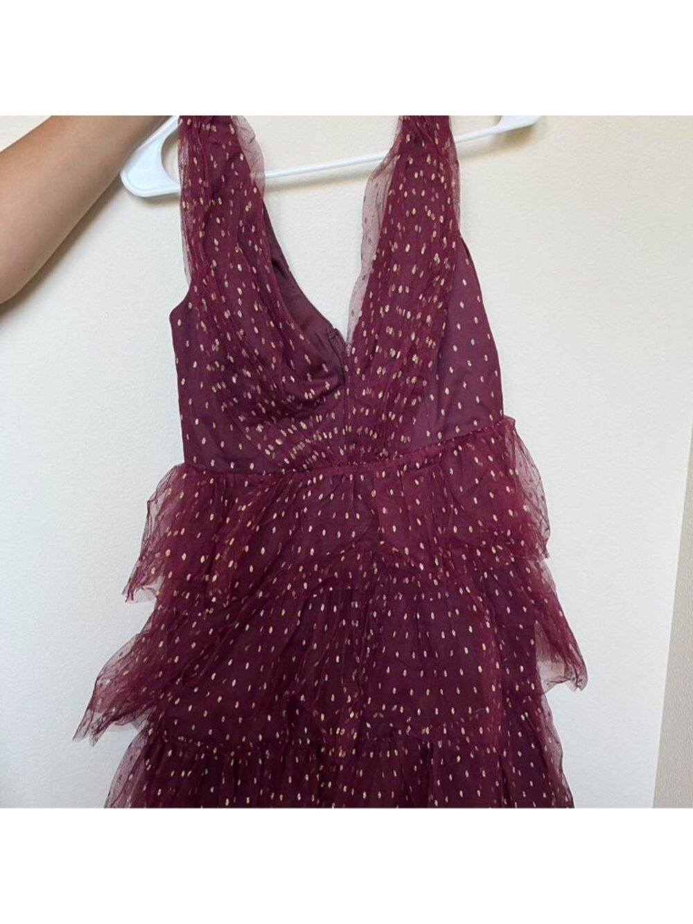 Lulus burgundy polka dot babydoll dress Size S #babydoll #polkadot